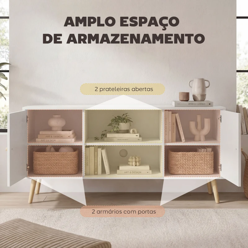 HOMCOM Móvel de TV para Televisores de até 55 Polegadas com 2 Portas 2 Prateleiras de Armazenamento 120x34x50cm Branco
