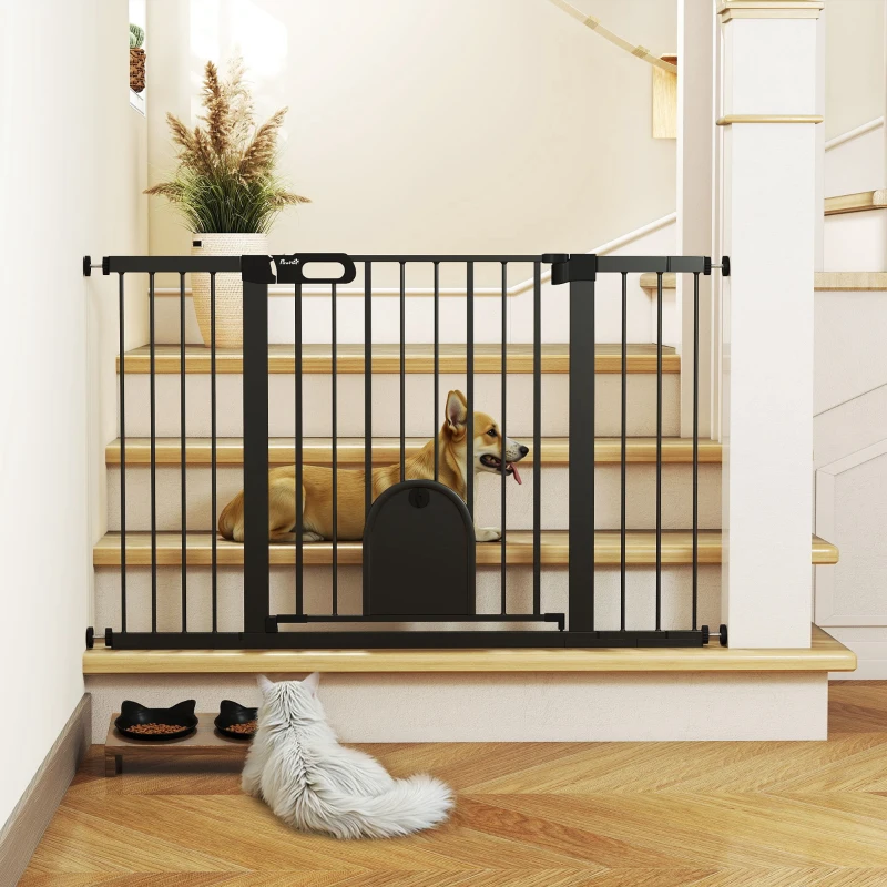 PawHut Barreira de Segurança de Animais de Estimação para Escadas e Portas com Aberturas de 75-131 cm com 3 Extensões Preto