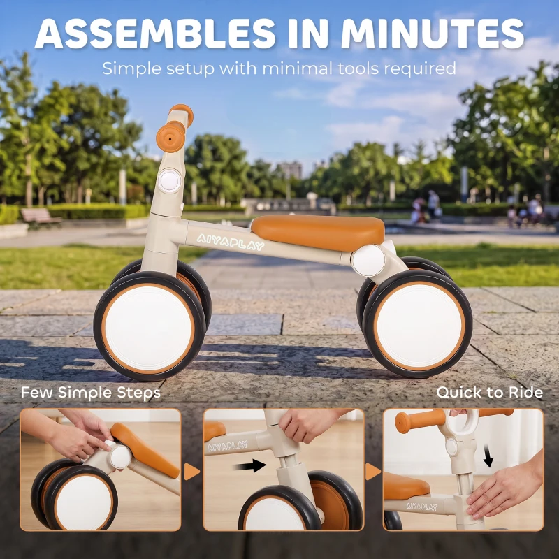 AIYAPLAY Balance Bike, Lightweight Baby Balance Bike with Foldable Design, Adjustable Seat, No Pedal for 1-2 Years, Cream White