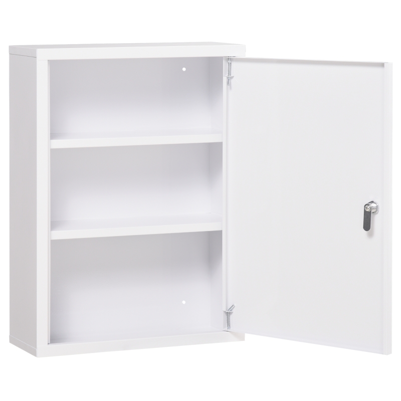kleankin Armário de Parede para Medicamentos de Aço com 3 Prateleiras e 2 Chaves para Casa de Banho 40x15x53,5 cm Branco
