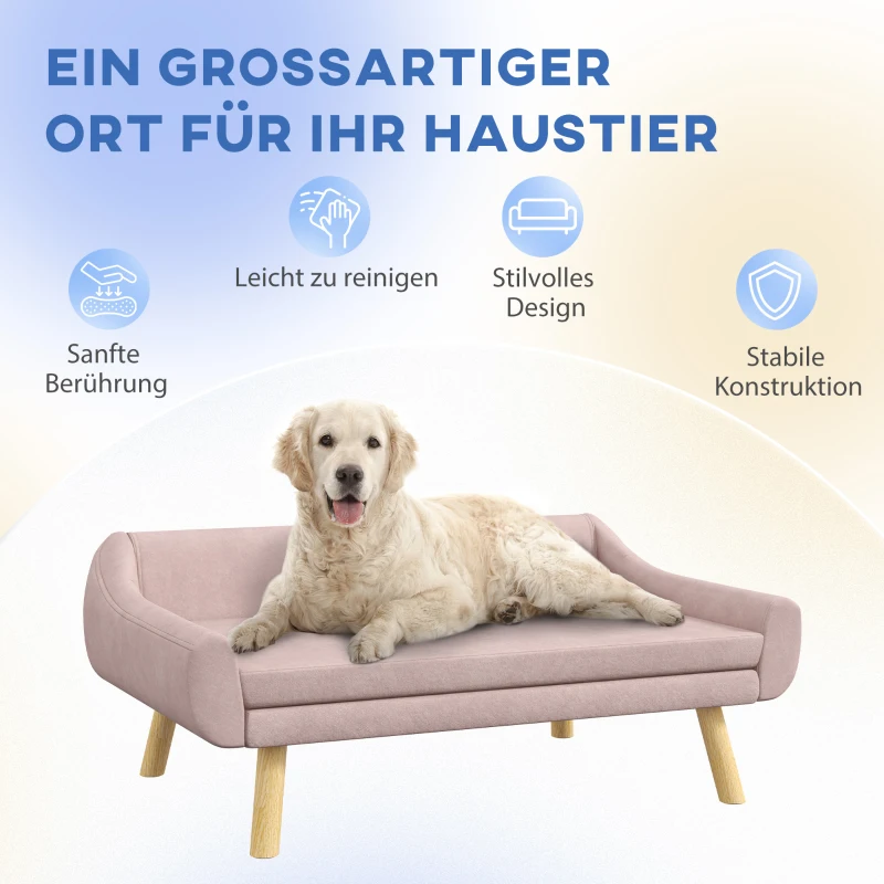 PawHut Hondenbank, Scandinavisch design, met afneembare bekleding, fluweelachtige uitstraling, 102 cm x 58,5 cm x 42,5 cm, Roze + Natuurlijk(m-5)