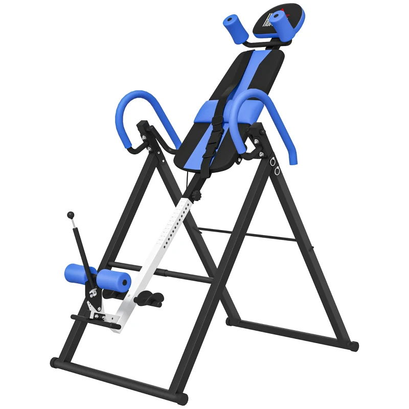 HOMCOM Mesa de Inversão Dobrável com Cinto de Segurança Altura Regulável para Utilizadores de 1,30 a 1,90 m 79x114x153 cm Preto e Azul