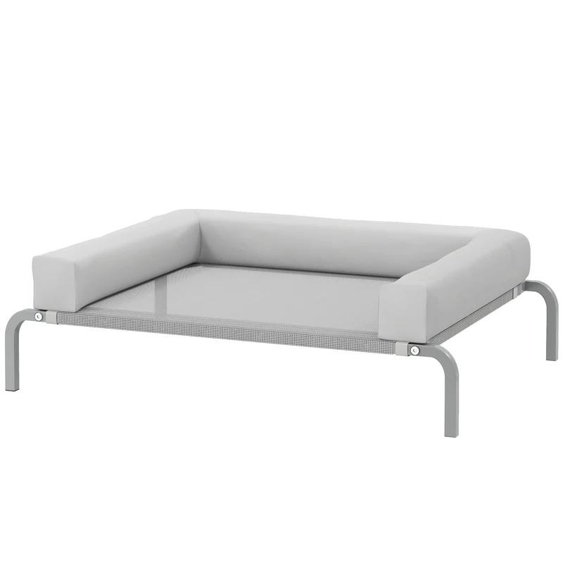 PawHut Cama Elevada para Cães com Latertais Amovíveis Cama Elevada para Cães Pequenos Portátil com Malha Respirável 90x65x30 cm Cinza