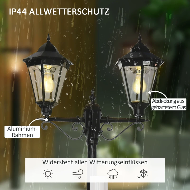 Outsunny Solar Gartenlaterne 2,5 m Gartenleuchte Wegleuchte mit 19 LED 10-500 Lumen 3000K Aluminium gehärtetes Glas Schwarz 22 x 72 x 248 cm
