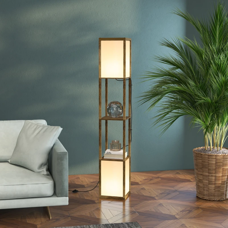 HOMCOM Modern Shelf Floor Lamp with Dual Ambient Light, Standing Lamp Living Room, Bedroom, 156cm, Brown