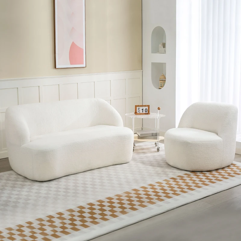 HOMCOM Poltrona per Salotto con Schienale Ergonomico in Tessuto Sherpa e Schiuma, 73x82x71 cm, Bianco Crema