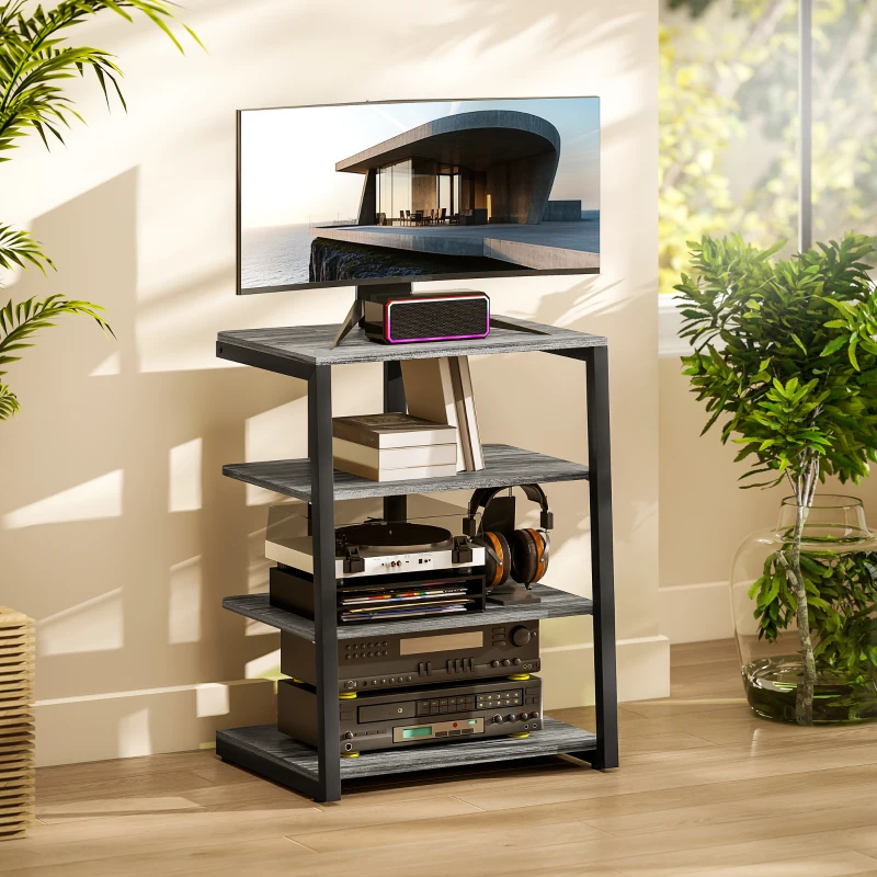 HOMCOM HiFi Stand, with Four Storage Shelves - Dark Grey