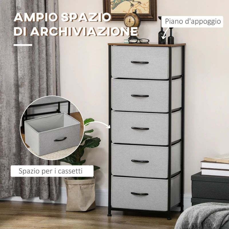 HOMCOM Cassettiera 8 Cassetti in Tessuto Rimovibili, in Legno e Acciaio Stile Industriale, 45x30x116cm