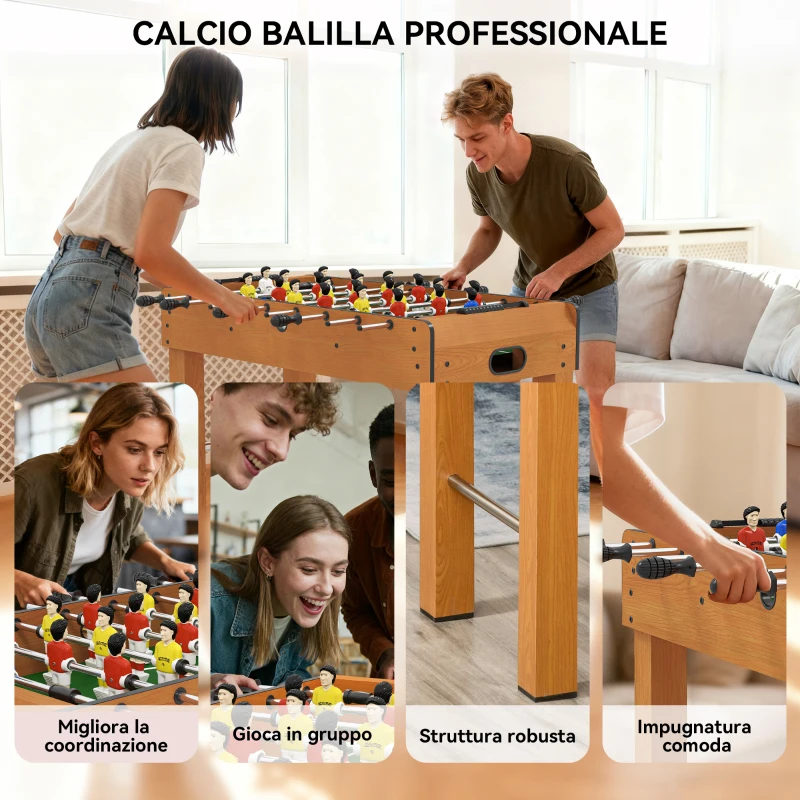 HOMCOM Calcio Balilla per Adulti e Bambini con 2 Palline, Segnapunti e 22 Giocatori, 122x61x80.7 cm