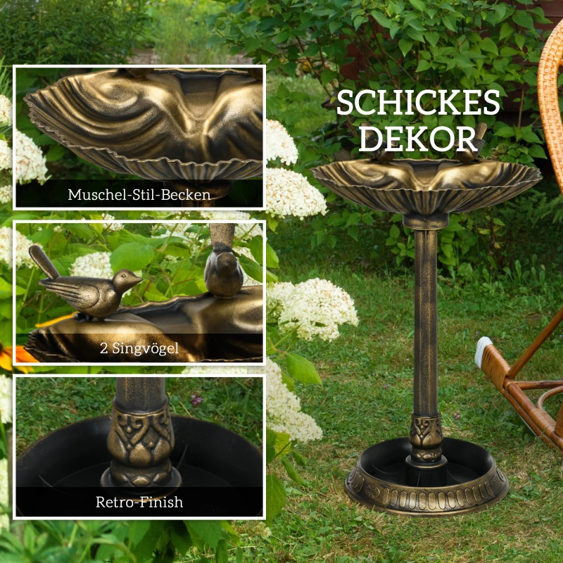 Outsunny Vogelbad met Standbeelden, 2 Schalen, Kunststof, Antieke Look, 49,5L x 38B x 81H cm, Bronskleurig