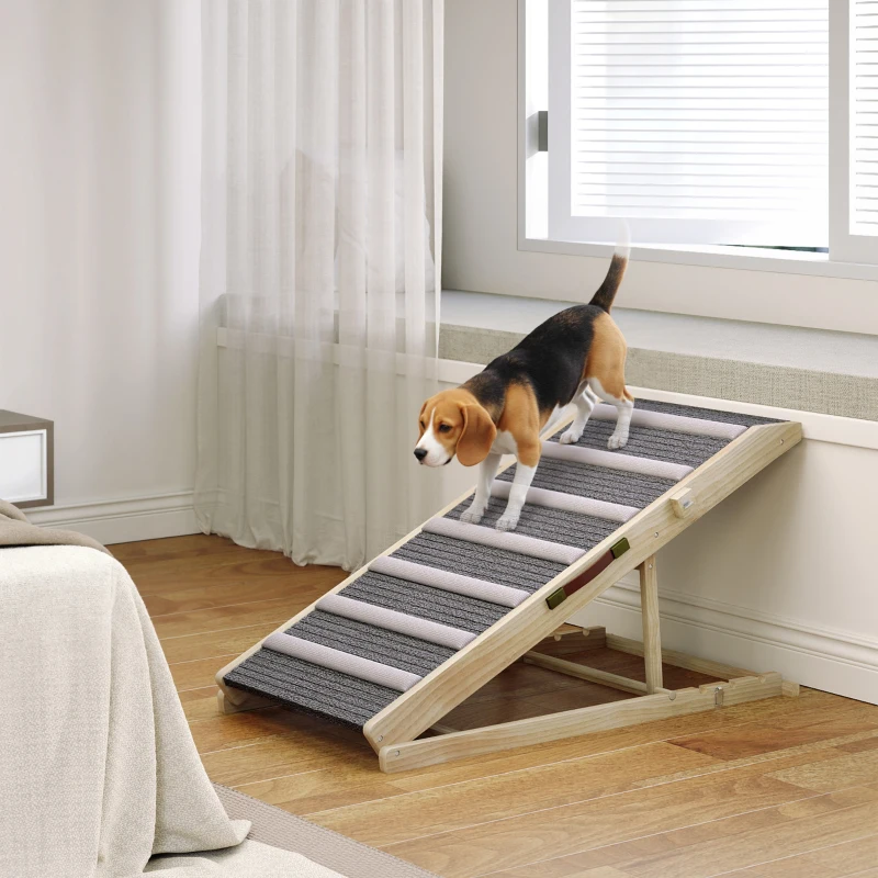 PawHut Dog Ramp for Couch, Adjustable Folding Pet Ramp, 4 Adjustable Height Dog Climbing Ladder, 35/43/47/50 cm Height