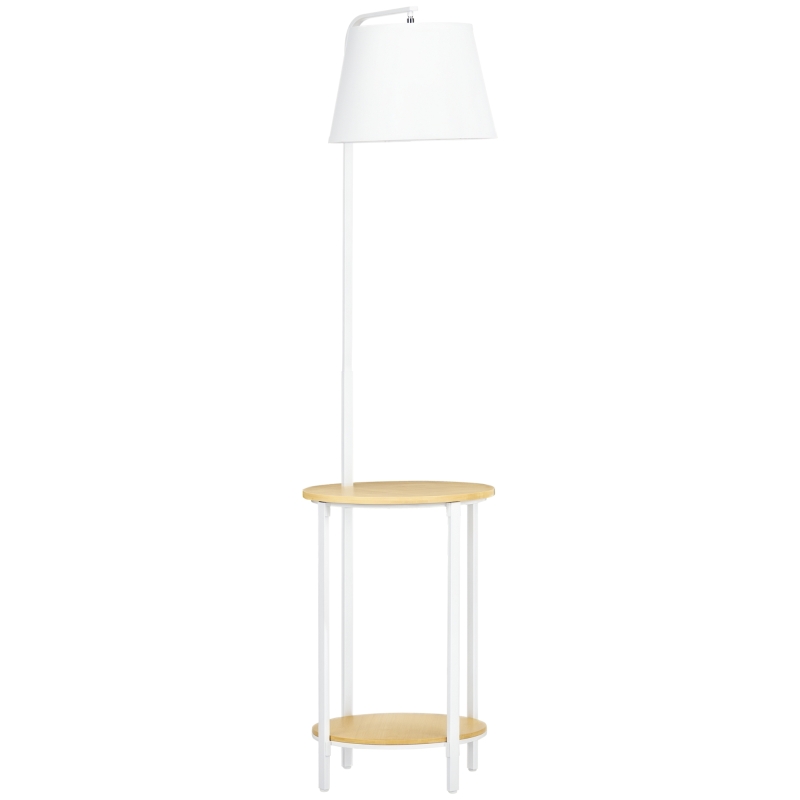 HOMCOM Stehleuchte mit 2 Regalen, Standleuchte, Fußschalter, 40 W. E 27, Natur + Weiß
