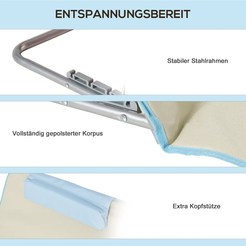 Outsunny 2-delig Strandmat Set, Verstelbaar, Opvouwbaar, 124L x 53B x 37-50H cm, Beige
