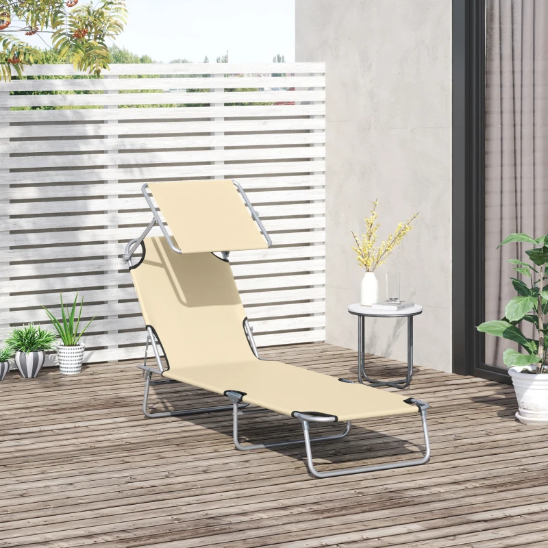 Outsunny Transat Bain de Soleil Pliable Chaise Longue Pliante Dossier Inclinable Multi-positions et Pare-Soleil réglable