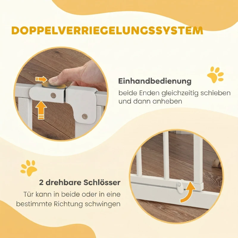 PawHut Barreira de Segurança para Cães 75-85 cm para Portas e Escadas, Dupla Direção, Duplo Bloqueio, Branco