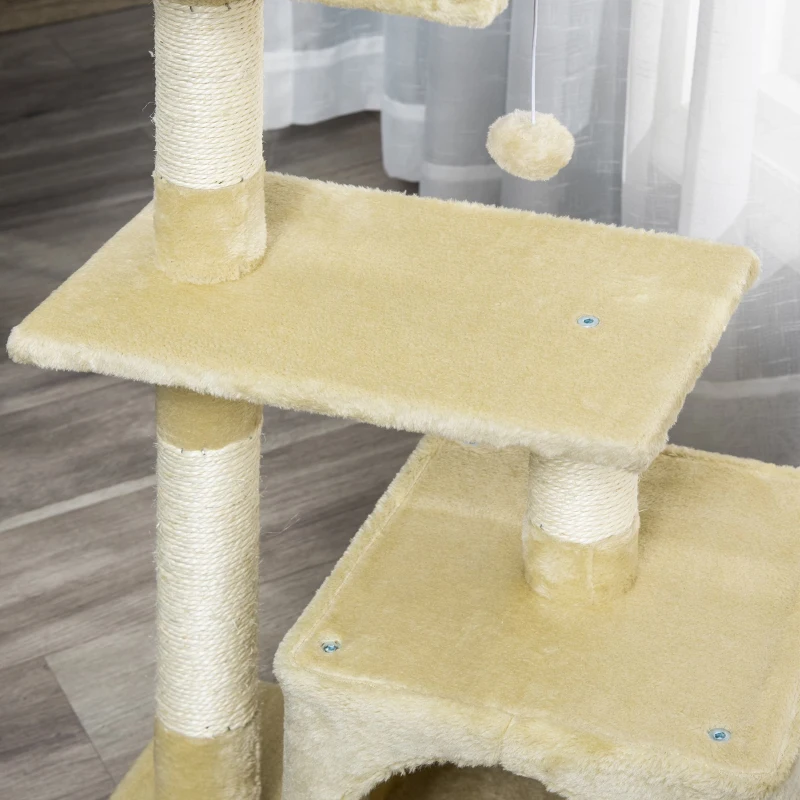 PawHut krabpaal met sisal krabpaal klimboom kattenmeubel krabplank met zacht pluche kattenspeelgoed stabiel E1 klasse spaanplaat beige 50 x 30 x 80 cm