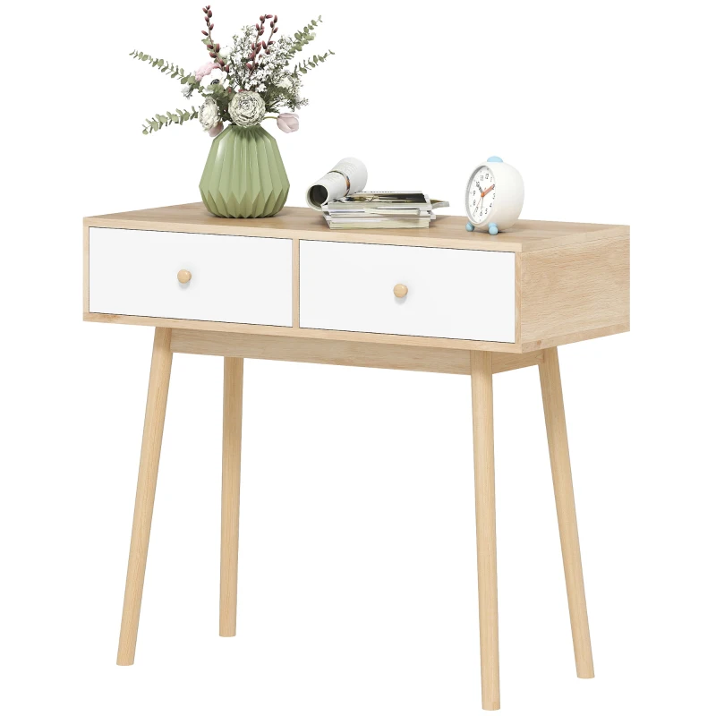 HOMCOM Mesa Consola con 2 Cajones Diseño Moderno en Roble y Blanco para Entrada Salón o Pasillo 86x35x75 cm