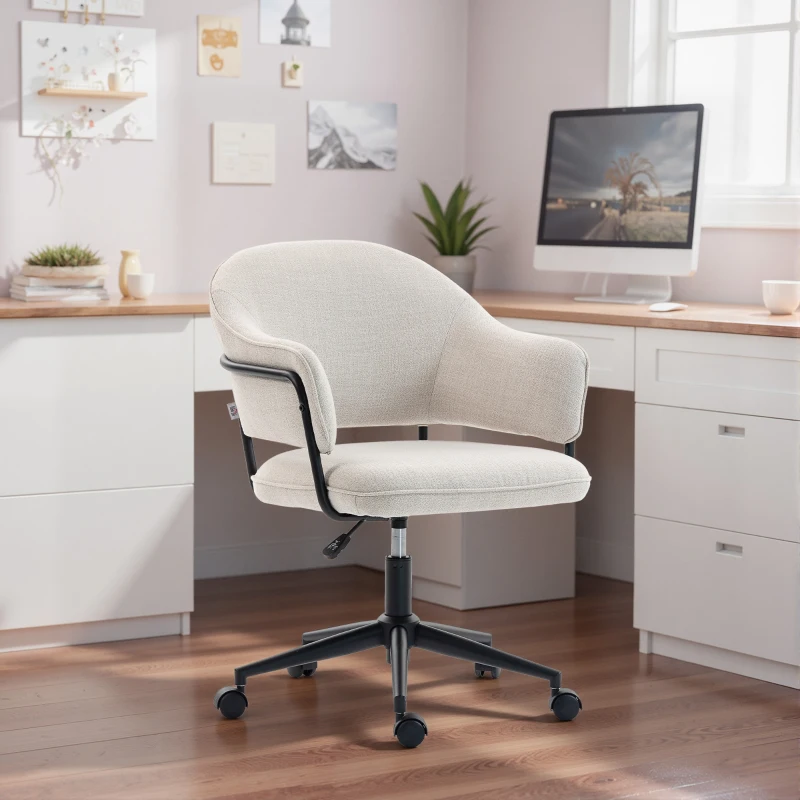 HOMCOM Chaise bureau ergonomique, fauteuil de bureau avec hauteur réglable, pivotant 360°, 63 x 65 x 83-92 cm, crème