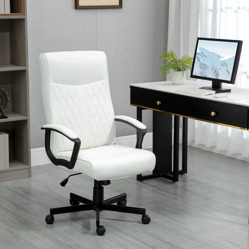 Vinsetto Cadeira de Escritório Giratória 360° com Encosto Alto Altura Ajustável e Função de Inclinação 65x65x102-112,5cm Branco creme