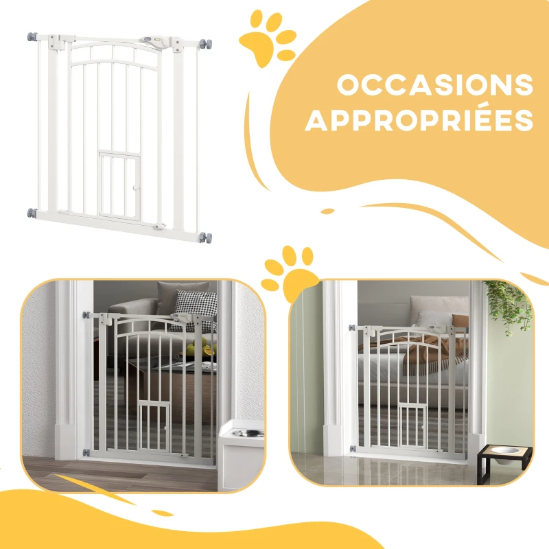 PawHut Barrière de sécurité animaux chien porte fermeture automatique sans perçage de 74 à 80 cm acier noir