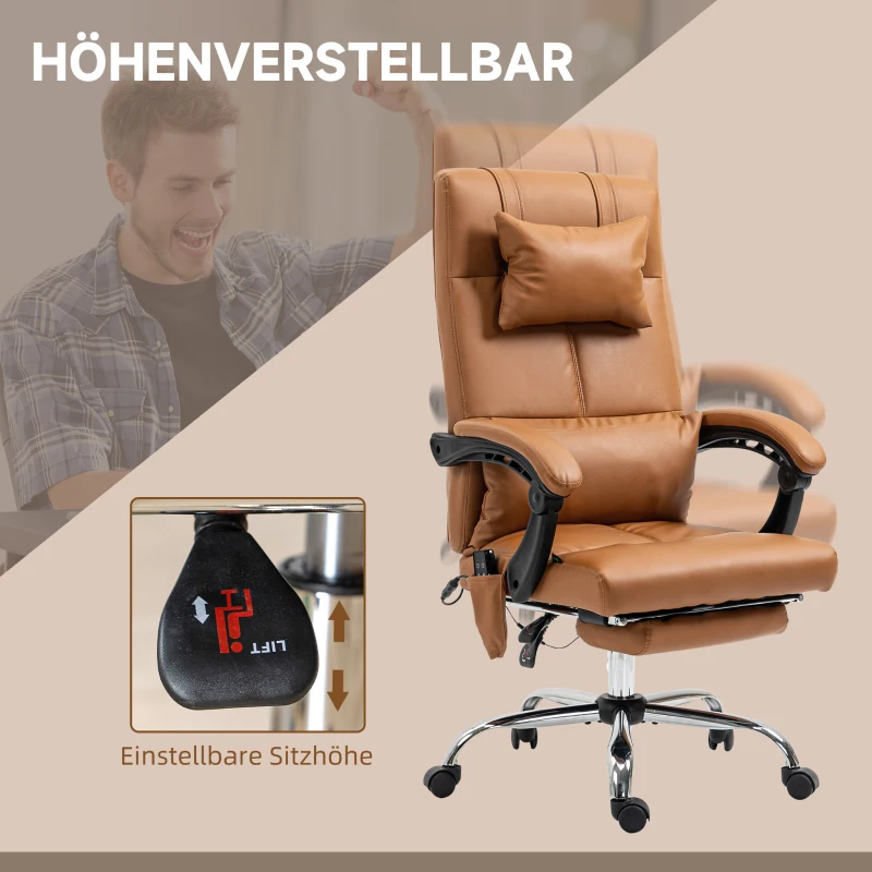 Vinsetto Fauteuil de bureau massant chauffant avec repose-pieds têtière sur roulettes revêtement synthétique marron(m-5)