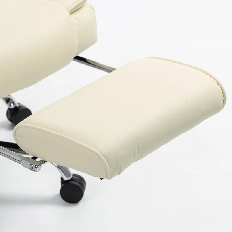HOMCOM Executive Office Chair, PU Big and Tall Office Chair 180 kg with Wide Seat, Reclining, Lumbar Support, Beige