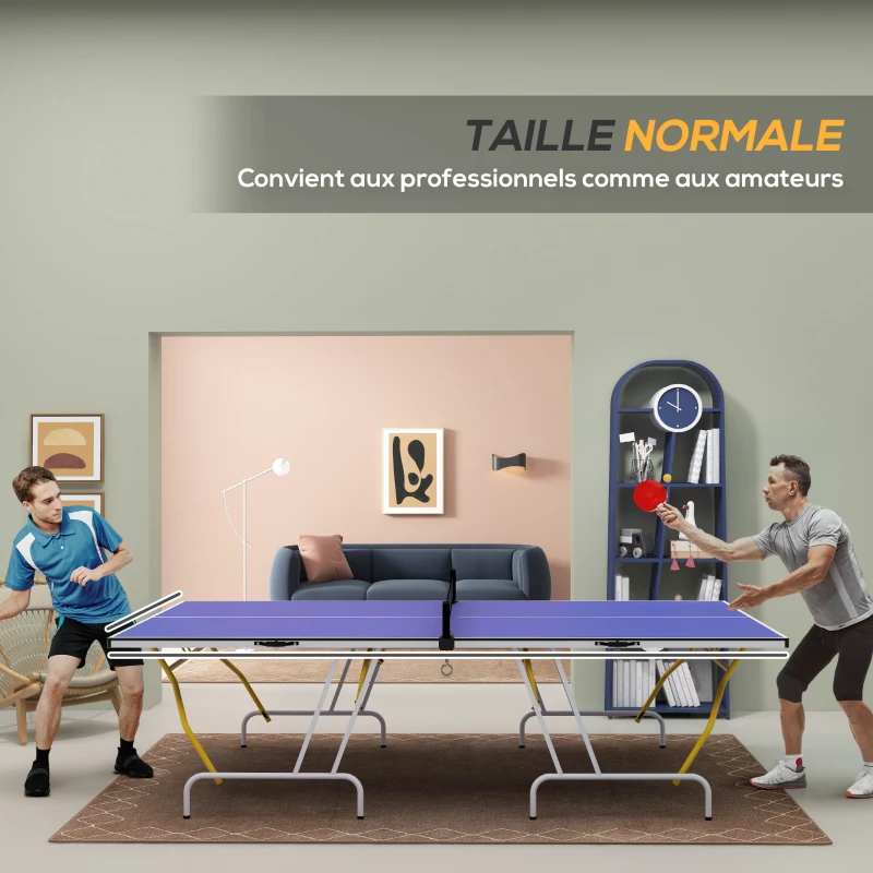 SPORTNOW Table de tennis de table pliable compacte avec 2 raquettes + 3 balles 274L x 152,5l x 76H cm bleu