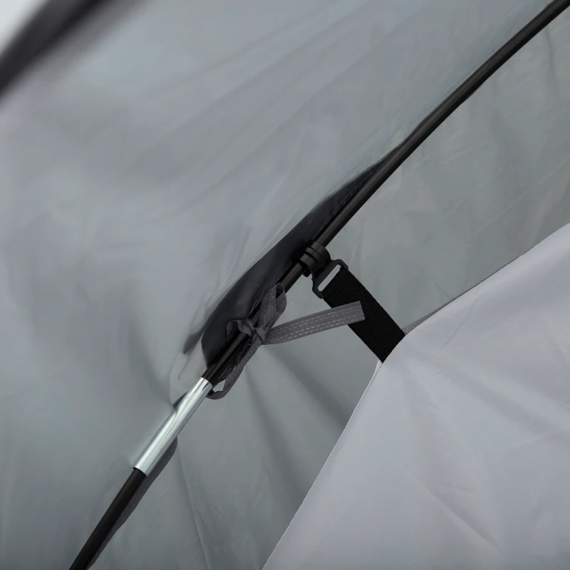 Outsunny Tenda da Campeggio 2 Posti con Vestibolo, Finestre Traforate e Porte con Cerniera, 325x183x130 cm, Grigio