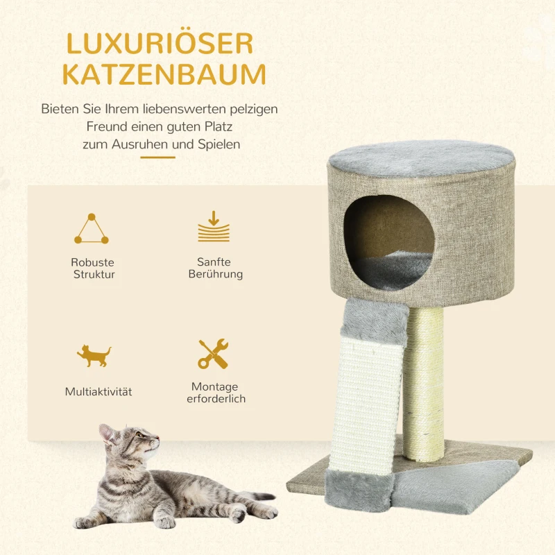PawHut Kratzbaum Katzenbaum Kletterbaum für Katzen Katzenkiste mit Katzenball Grau 30x30x50 cm