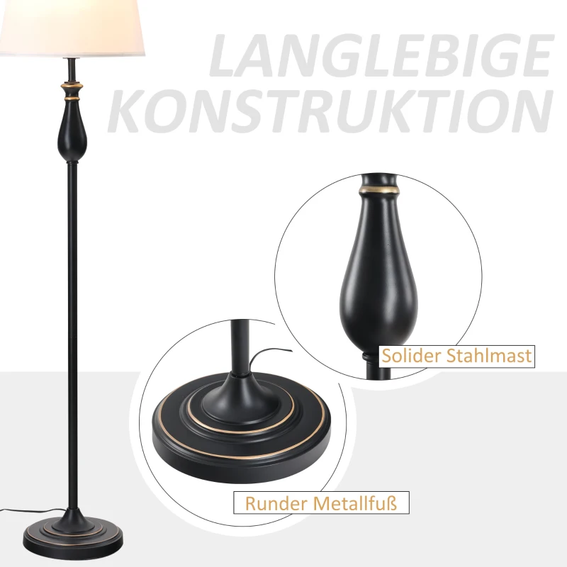 HOMCOM 3er-Set Stehlampen-Set inkl. 2 Tischleuchten, 1 Stehleuchte, Tischlampen-Set mit E27 Fassung, Lampenschirm aus Leinen Standlampe für Wohnzimmer, Schlafzimmer, Weiß+Schwarz
