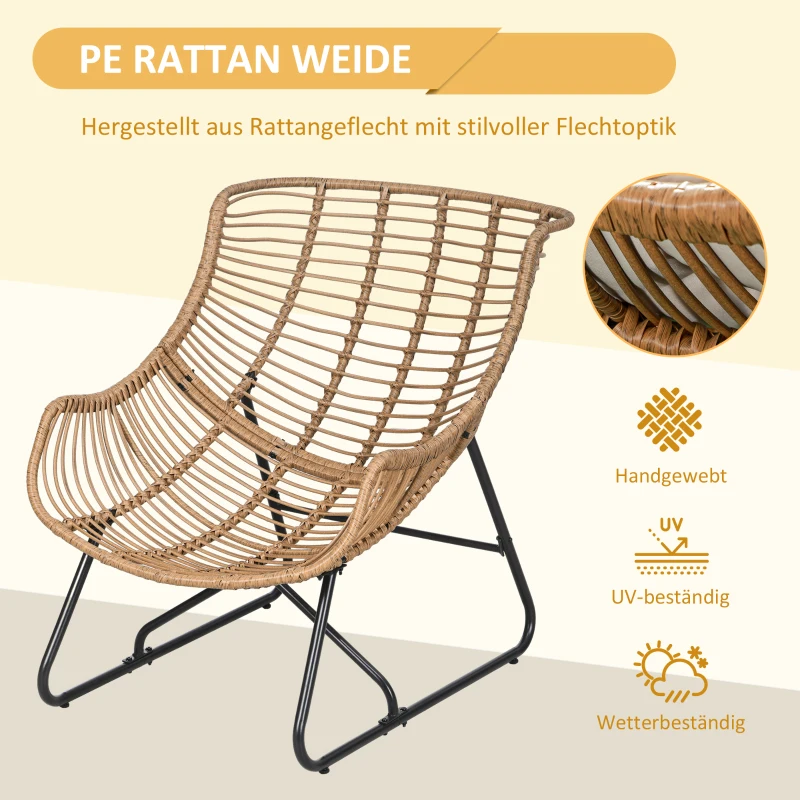 Outsunny Garten Lounge, Rattanoptik, Outdoor Sessel, mit Auflage, Metallrahmen, 75x101x90 cm, Natur/Khaki/Schwarz