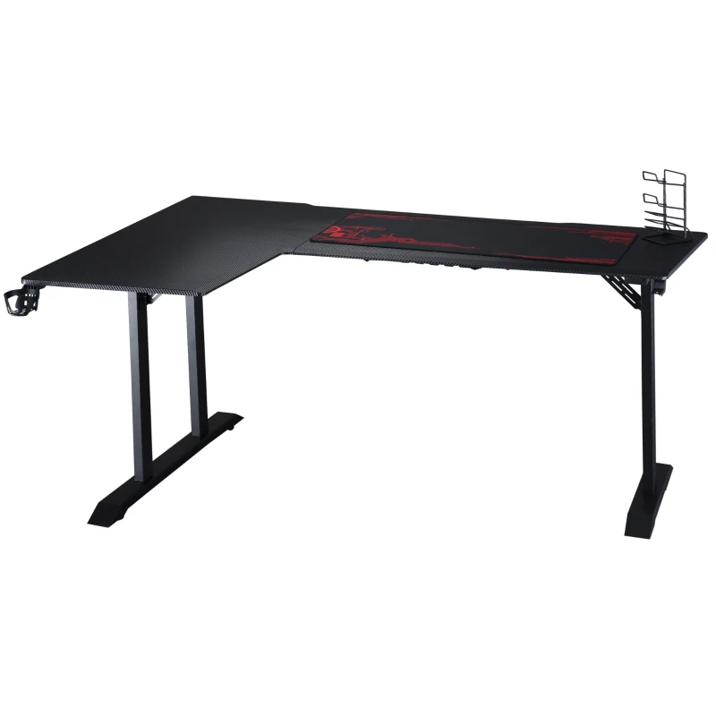 HOMCOM Gaming Tisch Schreibtisch L-förmige mit Kopfhörerhaken Getränkehalterung Computertisch MDF Metall Schwarz+Rot 168 x 109 x 78 cm