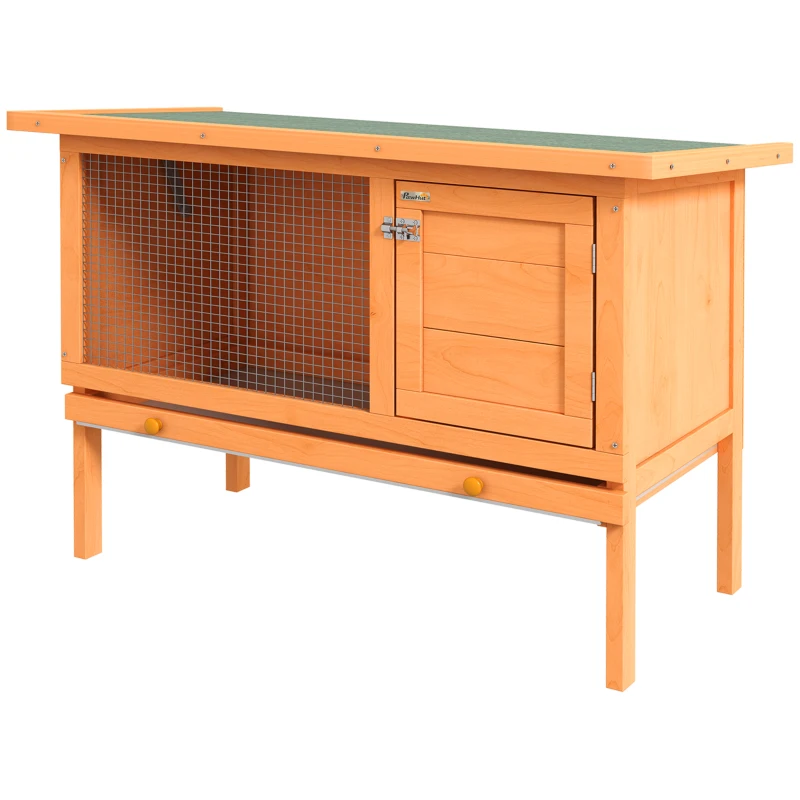 PawHut Gabbia per Coniglio in Legno di Abete, Conigliera da Esterno con Tetto Idrorepellente, Casetta Animali da Compagnia, Gabbia da Esterno, 90 x 45 x 65cm