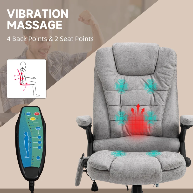 Vinsetto Office Chair, Ergonomic Desk Chair with 6-Point Massage and Back Heated, Microfiber Cloth Computer Gaming Chair with Arms, Lumbar Support, Grey