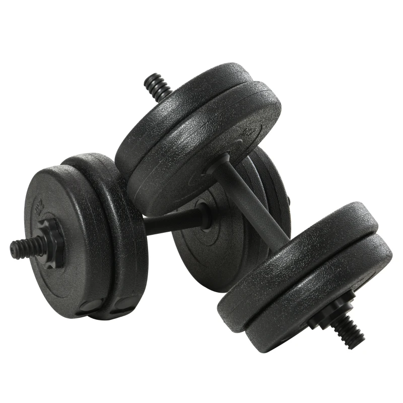 HOMCOM Ensemble d'haltères Courtes Total 20 Kg - Dumbbell Paires -Poids réglable - Barres incluses - Entraînement Musculaire & haltérophilie - Acier HDPE Noir