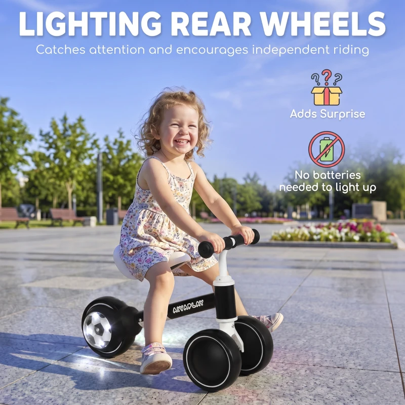 AIYAPLAY Balance Bike for Kids 1-2 Years, Toddler Bike with Adjustable Seat and Lighting Rear Wheels for Boys and Girls, Black