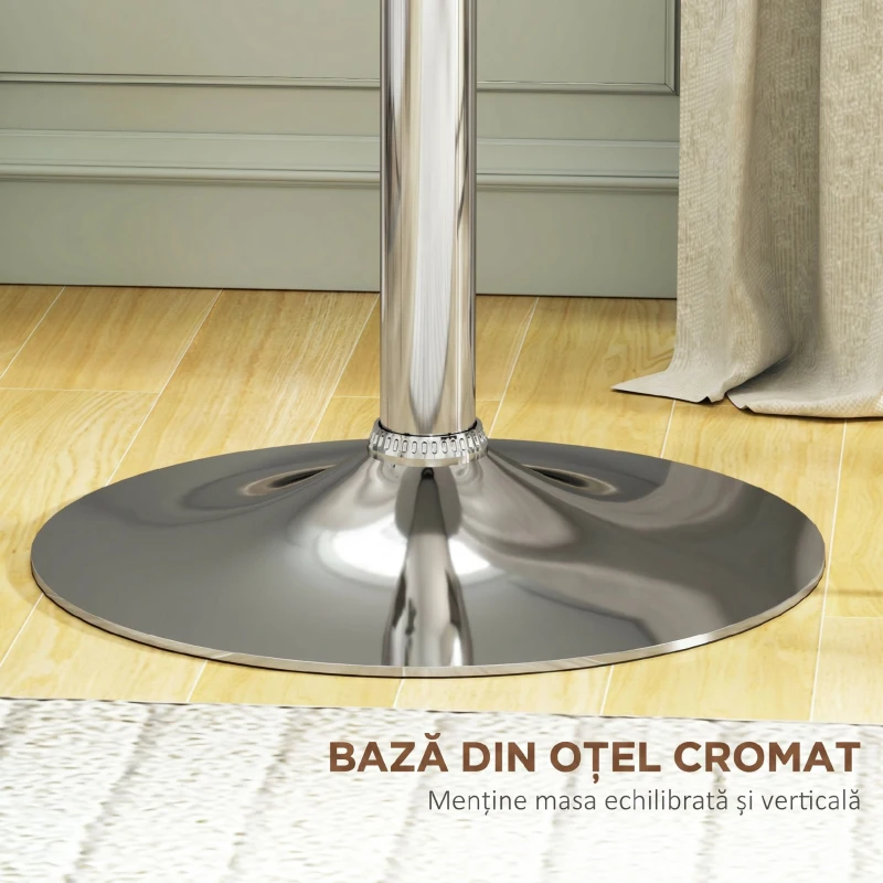 HOMCOM Masă de Bar Rotundă Ø63 cm, Reglabilă pe Înălțime 67-93 cm, cu Structură Metalică și Blat Rotativ 360°, Albă