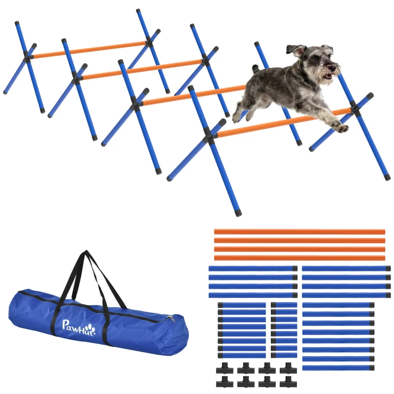 PawHut Agility Set honden, 4-delig agility-uitrusting met horden, draagtas Hoogteverstelbaar trainingsset voor kleine honden