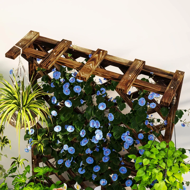 Outsunny Plantenbak met spaljé, houten bloembak, tuinspaljé 64 x 33 x 122 cm Verkoold