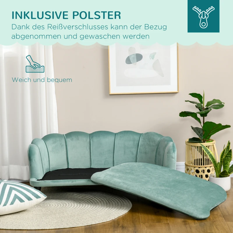 PawHut Hondenbank met rugleuning huisdierenbank hondenbed zachte bekleding kattenbank groen(m-7)