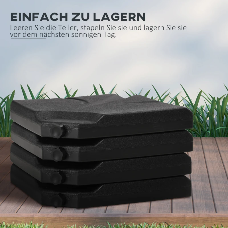 Outsunny Gewichtsbases voor Parasolstandaard, Vulbaar met Water en Zand, Kunststof, 103L x 103B x 8,3H cm, Zwart