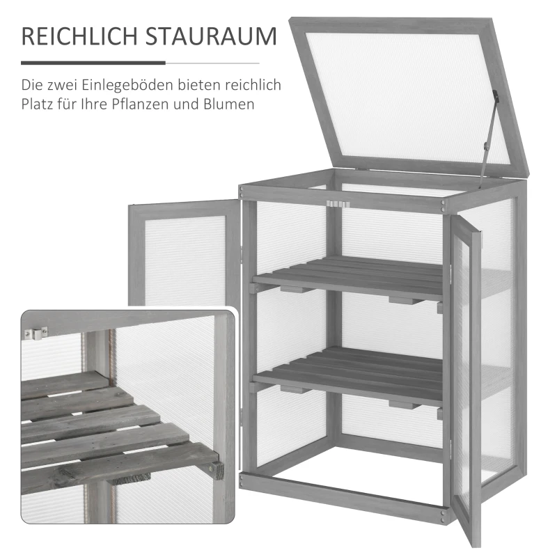 Outsunny Kas, Kweekkas, Transparant, Geschikt voor Buitengebruik, Hout+Polycarbonaat, 58 x 44 x 78cm(m-6)