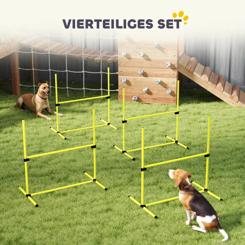 PawHut Honden Agility-Set, Hindernissen/Slalompalen/Grondstaven, Draagtas, Robuust, Geel