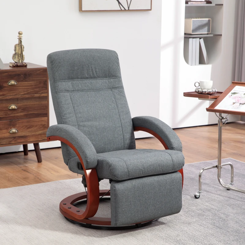 HOMCOM Relaxfauteuil met Opklapbare Voetensteun, Draaibaar, Kantelbare Rugleuning, Linnenlook, Tot 140 kg, Grijs(m-2)