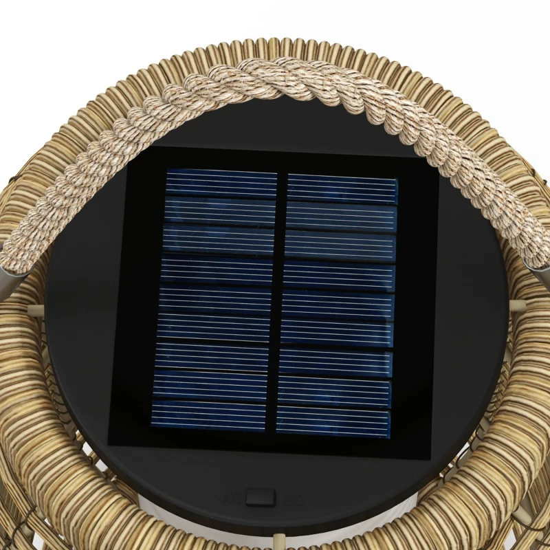 Outsunny Lanterna Decorativa de Vime Lanterna Solar de Exterior com Painel Solar Luzes LED Ligação Automática Ø18x37 cm Preto e Areia