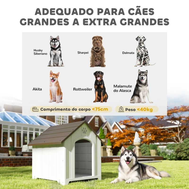 PawHut Casota para Cães Exterior Extragrande em Plástico com 2 Janelas, Base Elevada, Estacas Castanho Escuro