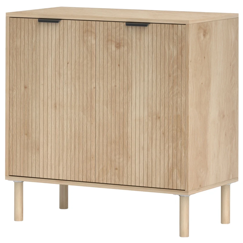 HOMCOM Aparador de Sala de Estar com Prateleira Ajustável Sistema Anti-Tombo e Pés de Madeira de Pinho 78x40x77,5 cm Carvalho