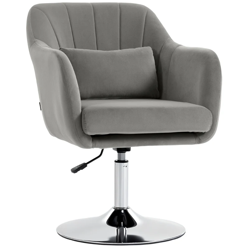 HOMCOM Retro Velvet Swivel Tub Chair with Steel Frame, Cushion Seat, Grey
