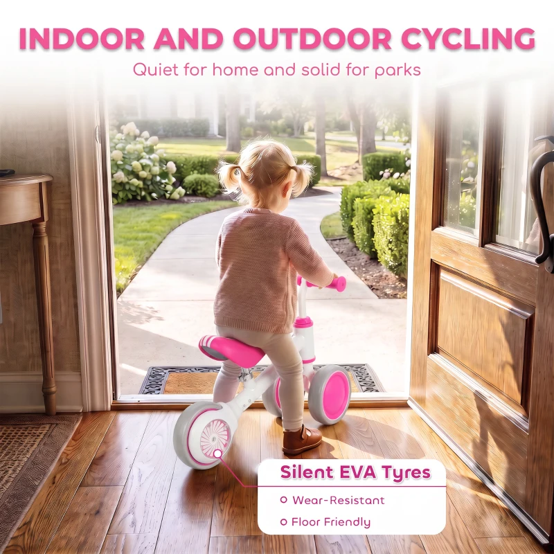 AIYAPLAY Balance Bike for Kids 1-2 Years, Toddler Bike with Adjustable Seat and Lighting Rear Wheels for Boys and Girls, Pink
