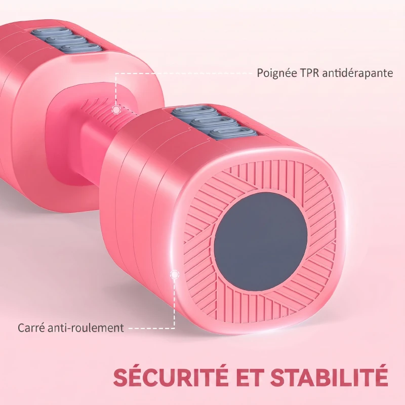 SPORTNOW Ensemble d'Haltères Réglables 5 kg 4 en 1, Paires d'Haltères 1kg/1,5kg/2kg/2,5kg avec Poignée Antidérapante, Rose Cerise